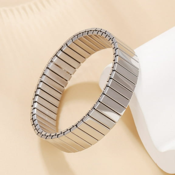 Elastic 14K White Gold Bangles Bracelets for Men Women,Chunky Square Splicing Bracelet,Minimalist Stylish Jewelry Gift