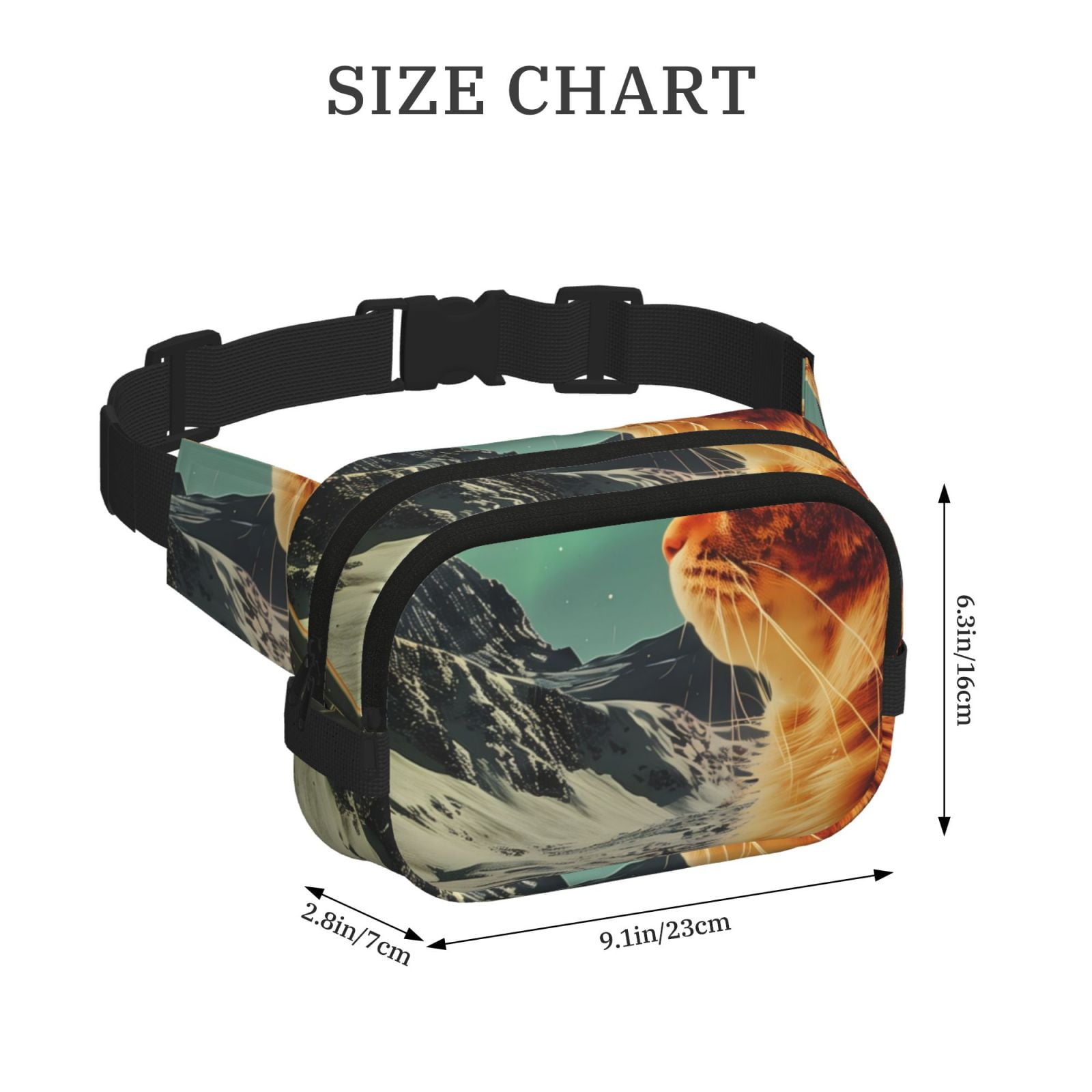 Picia Space Adventurer Cat Print Square Double-Layer Waist Bag Mini Adjustable Waist Belt Bag Exercise Running Travel Hiking