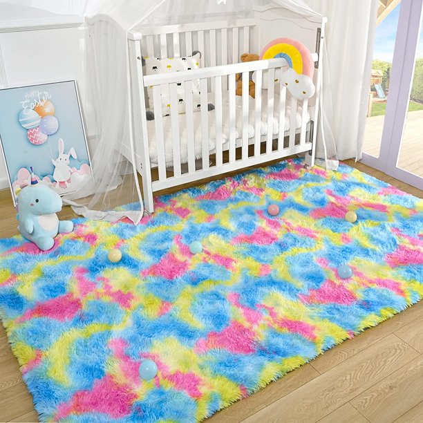 Softlife Soft Rainbow Area Rugs for Children Room, Fluffy Colorful Rugs Cute Floor Carpets