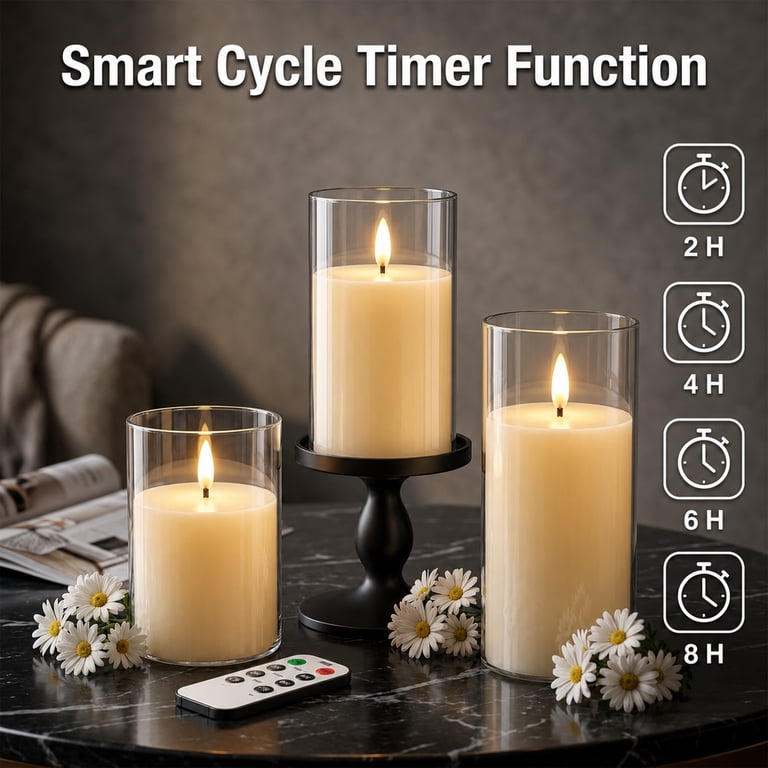 AOLIGO Flameless LED Pillar Candles Set of 3 with Remote photo 5