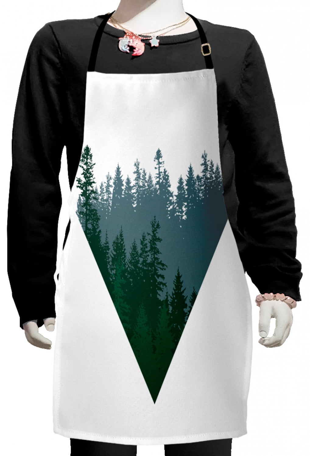 Forest Kids Apron, Triangle Frame with Coniferous Tree Silhouettes ...