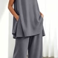 thumbnail image 4 of Costeam Womens Solid Two Piece Co Ord Set Flutter Short Sleeve Tunic Top Wide Leg Long Pants Dual Side Pockets Soft Knit Loose Fit Casual Loungewear Outfit, 4 of 5