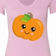 thumbnail image 4 of Inktastic Halloween Pumpkin, Smiling Pumpkin, Trick or Treat Women's V-Neck T-Shirt, 4 of 5
