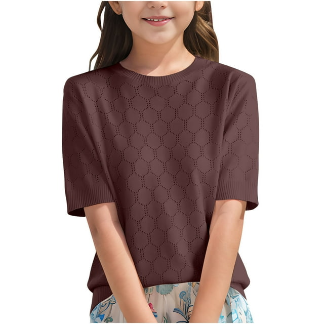 COM1950s Chemises pour Filles, Commerce Extérieur Automne Nouvelle Couleur Unie Col Montant Manches Courtes Col Rond Haut/chemise