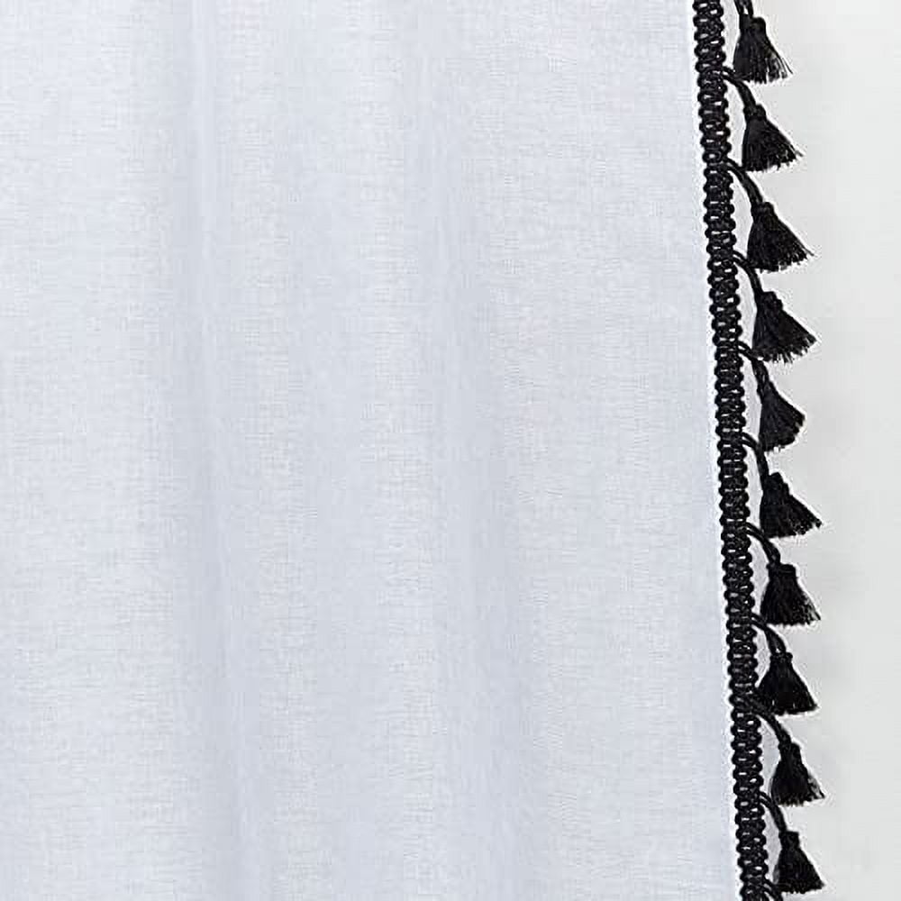 Exclusive Home Tassels Embellished Sheer Rod Pocket Curtain Panel Pair, 54"x84", Black