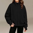 thumbnail image 4 of Girls Zip Up Sweatshirt with Pockets Long Sleeve Casual Loose Fit Turtleneck Kids Track Jacket Black 6, 4 of 6