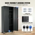 thumbnail image 2 of KFFKFF Mobile Metal Storage Unit, 75 in Secured Cabinet with 4 Customizable Shelves & 2 Magnetized Doors, 200 lbs Load per Shelf, Metallic Cabinet with Trio of Keys for Domestic, Garage Use, Black, 2 of 9