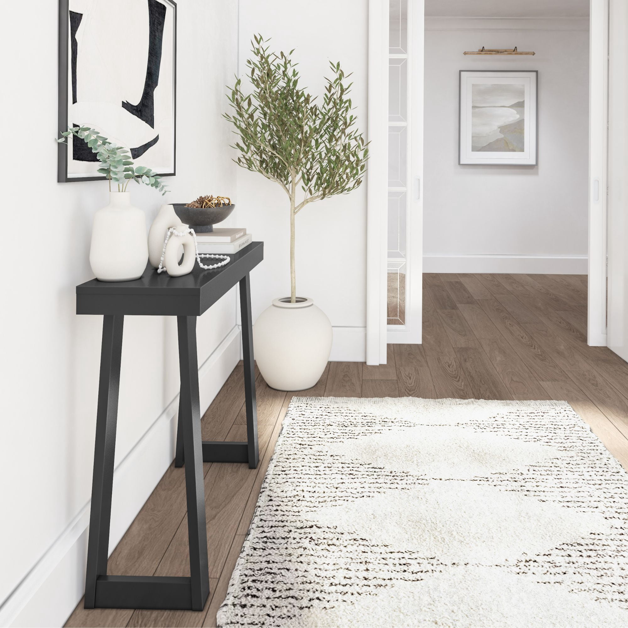 Plank+Beam 36” Solid Wood Console Table, Classic Farmhouse Style Sofa Table, Narrow Entryway Table for Hallway, Black