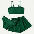 thumbnail image 2 of Toddler Girl's 3 Piece Swimsuits Soild Bikini Rullfe Bathing Suit Briefs Girls Bikini Swimwear Set Girl's 3 Piece Swimsuits Solid Bikini Ruffle Bathing Suit(Color:Green,Size:10-12 Years), 2 of 3