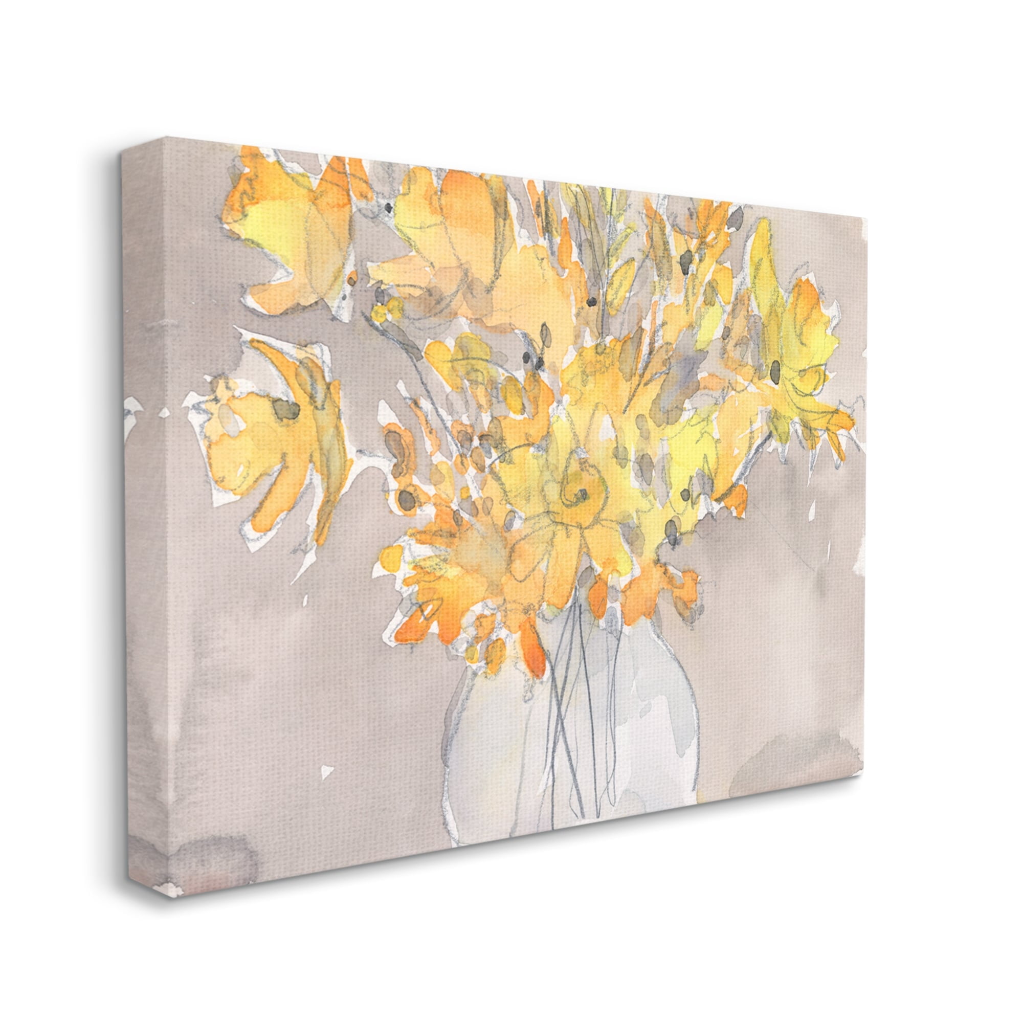 Stupell Yellow Scribble Style Bouquet Botanical & Floral Painting Gallery Wrapped Canvas Print Wall Art