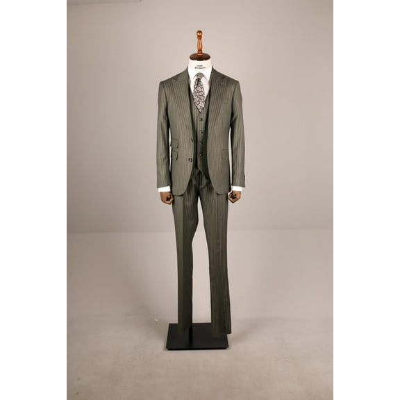 Men's Suit Polyester Slim Fit Khaki Suit with Woven Vest
