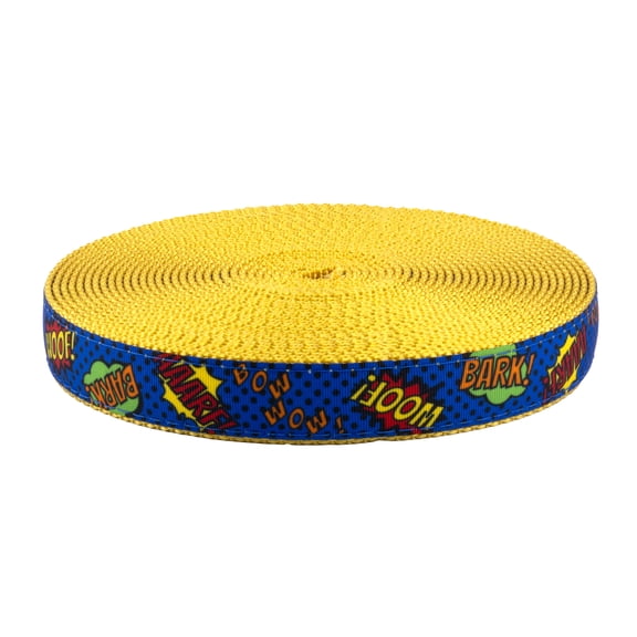 Country Brook Design - Blue Super Dog on Gold Nylon Webbing (3/4 Inch, 50 Yards)