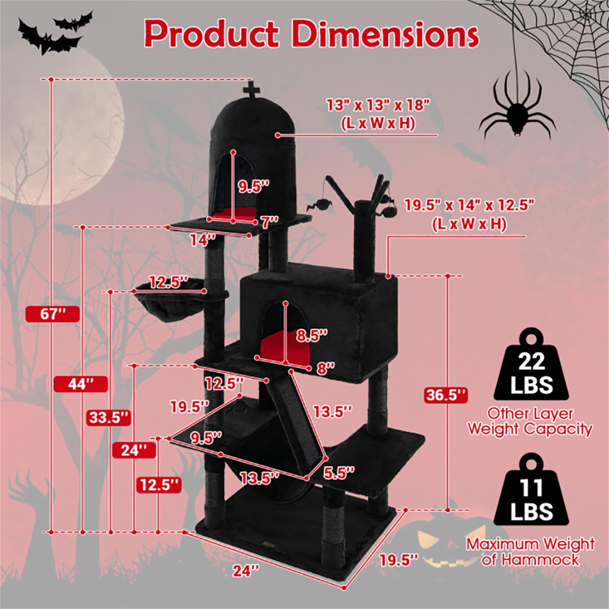Pefilos 80" Tall Gothic Cat Tree for Large Cats, Cat Tower with Coffin Bed, Sisal Scratching Posts, Bat-Shaped Hanging Ball, Multi-Level Spooky Cat Condo, Black Pefilos 80" Tall Gothic Cat Tree for Large Cats, Cat Tower with Coffin Bed, Sisal Scratching Posts, Bat-Shaped Hanging Ball, Multi-Level Spooky Cat Condo, Black