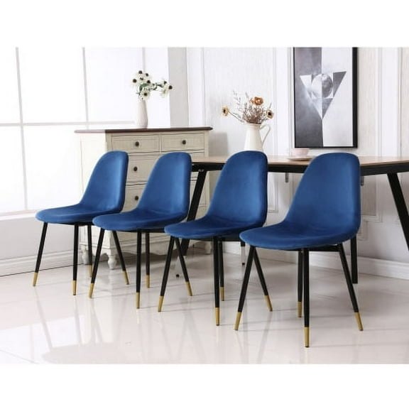 Cterwk 4 Pcs Upholstered Armless Side Chair with Metal Legs, Fabric Seat Dining Chair for Living Room, Dining Room, Blue