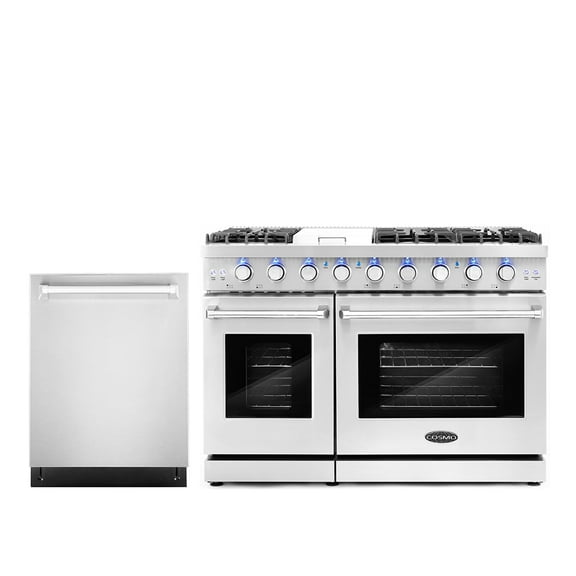 Cosmo 2 Piece Kitchen Appliance Packagess with 48" Freestanding Gas Range Kitchen Stove & 24" Built-in Fully Integrated Dishwasher Kitchen Appliance Bundles