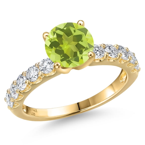 Gem Stone King 14K Yellow Gold Yellow Lemon Quartz and Lab Grown Diamond Engagement Ring for Women | 1.85 Cttw | Round 7MM | Gemstone Birthstone | Size 8