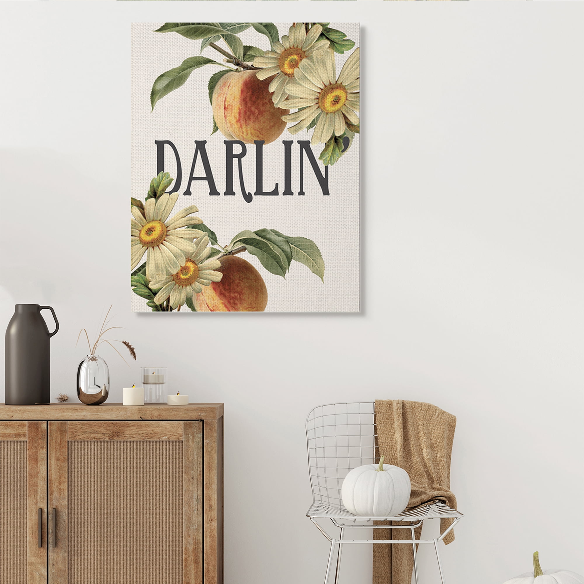 Stupell Industries Darlin' Southern Phrase Vintage Peach Tree Typography Painting Gray Framed Art Print Wall Art, 11 x 14