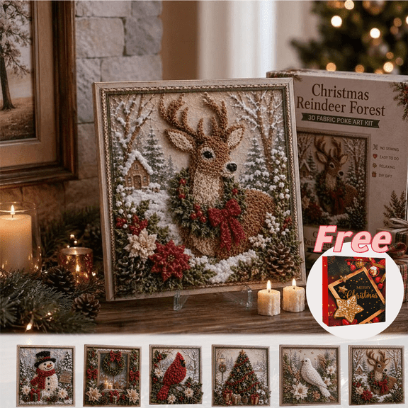 yuHome Christmas Fabric Poke Art Kit, DIY No Sew Fabric Poking Painting Set with Gift Bag, Handmade Craft Decor Kits for Beginners Adults Festive Home Decor Holiday Gift (1 Set)