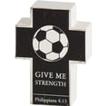 thumbnail image 3 of Distressed Black Give Me Strength Soccer 4 inch Resin Decorative Tabletop Cross, 3 of 3