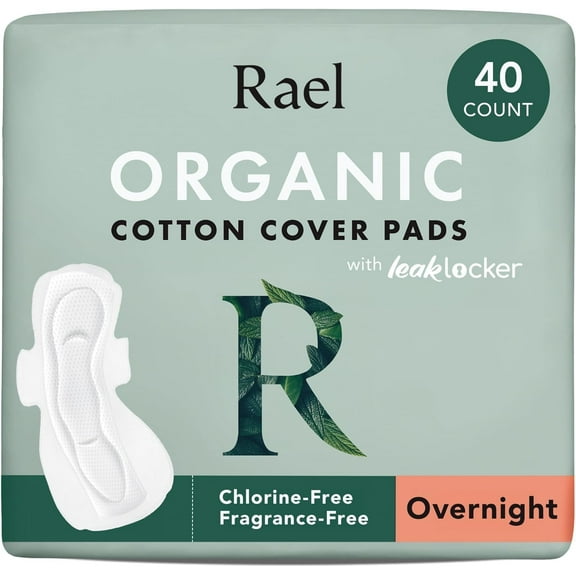 Rael Pads for Women, Organic Cotton Cover - Period Pads with Wings, Feminine Care, Sanitary Napkins, Heavy Absorbency, Unscented, Ultra Thin (Overnight, 40 Count)