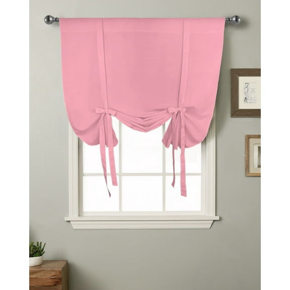 Pink Solid Color Kitchen Short Window Curtain Rod Pocket Curtains Home Textile Roman Tie Up Curtains Bedroom Small Window Decor