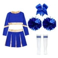 thumbnail image 4 of iixpin Kids Girls Halloween Costume Cheer Leader Team Uniform Crop Top Skirt with Pom Poms Stocking Hair Tie A Blue 10, 4 of 5