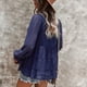 thumbnail image 3 of Blusa de mujer con cuello en V y manga farol, dobladillo con volantes sueltos, blusa tipo túnica informal para otoño, primavera, azul marino L, 3 of 7