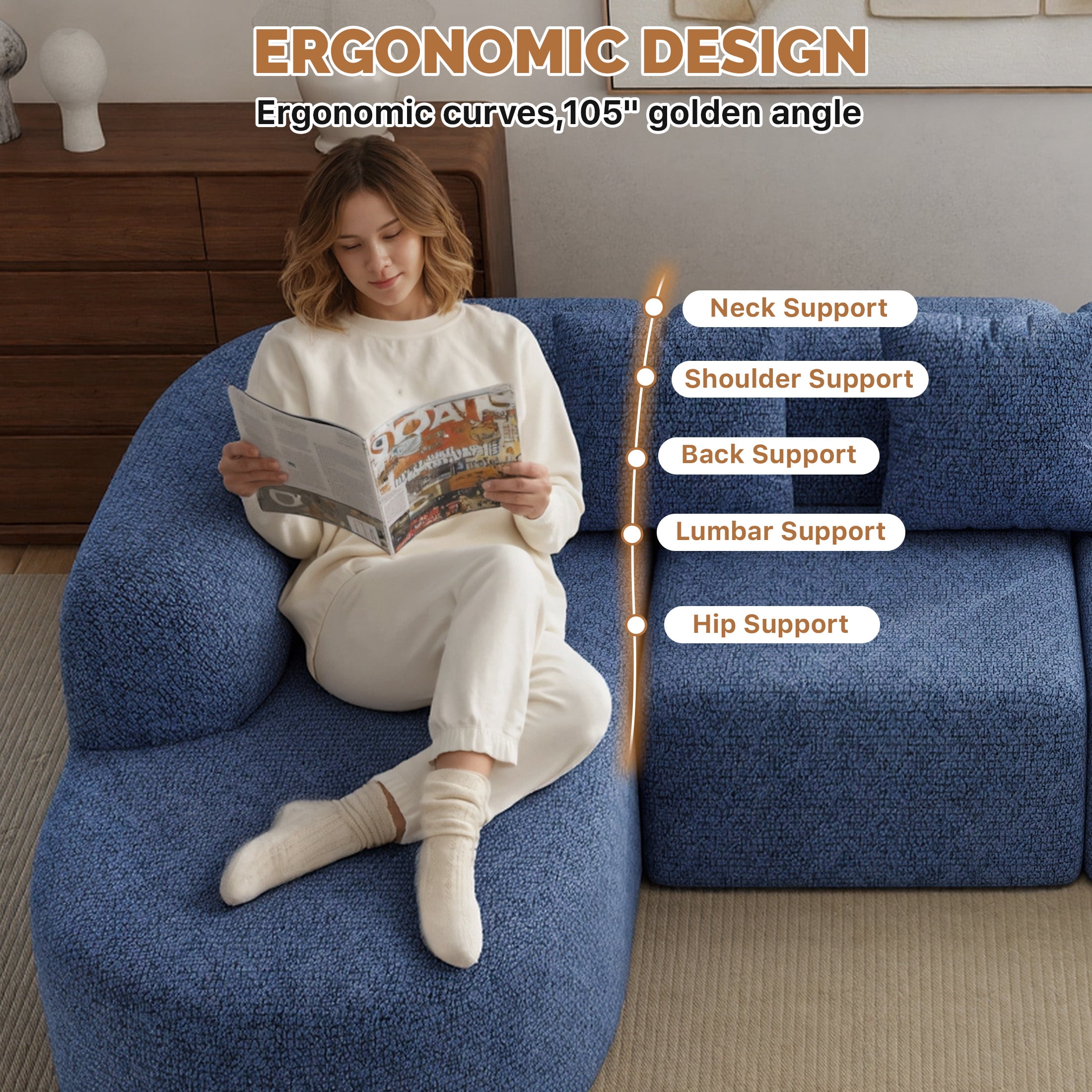 Daluvenix 114 Inch Boneless Couches for Living Room Modern Modular Sectional Sofa with Left Chaise L-Shape Cloud Sectional Couch
