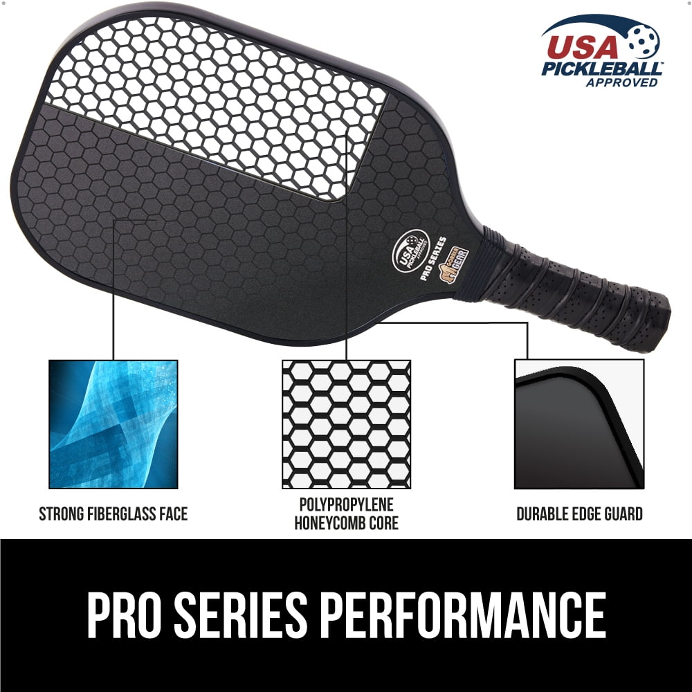 Gorilla Gear Pickleball Paddle Set of 2 with Pickleball Balls, Bag, USAPA Approved Fiberglass Racket, Black
