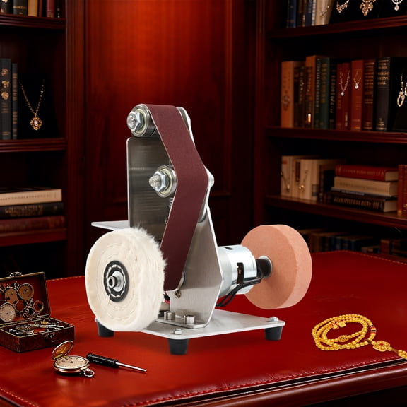 Electric Bench Grinder, All-Copper Motor with Forward/Reverse Switch, Includes 20 Belts and Wheels, Perfect for Metal Grinding and Knife Making