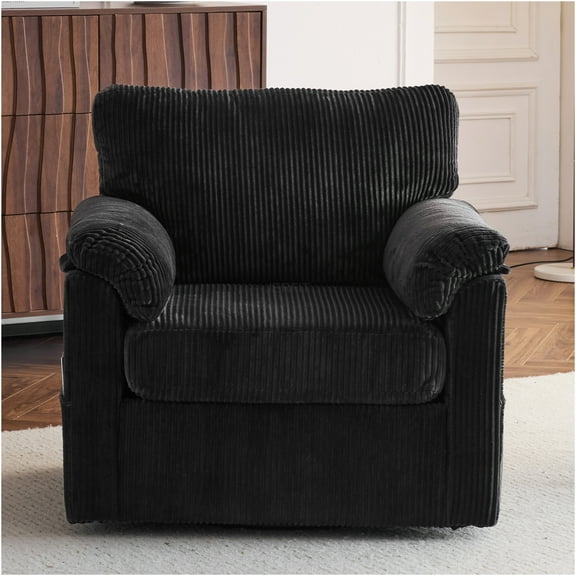 JERFIT Modern Chenille Swivel Lounge Chair with Ottoman, Oversized Plush Armchair for Living Room, Bedroom, Office, Rotatable Accent Chair, Grey