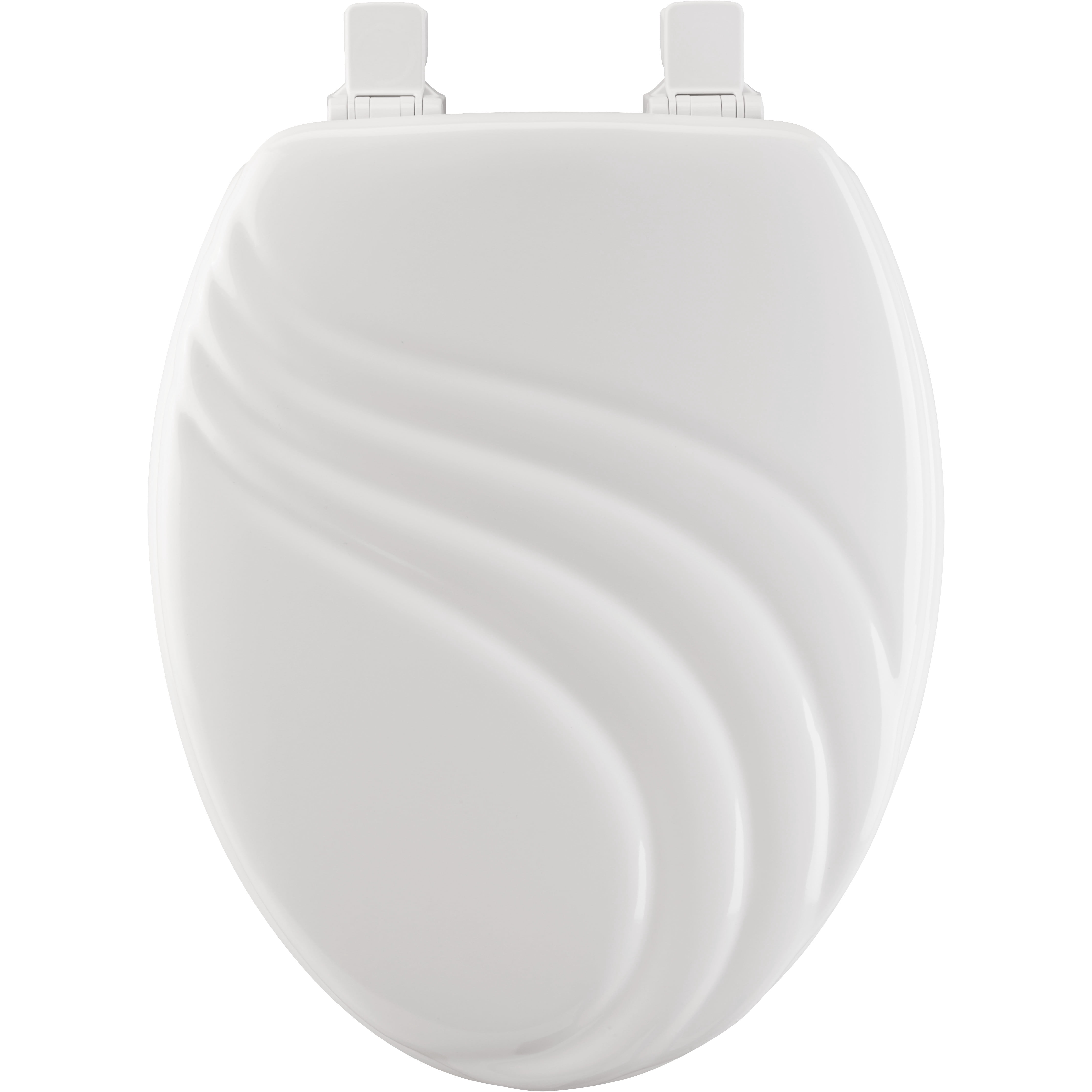 Mayfair Swirl Elongated Enameled Wood Toilet Seat in White with Stay·Tite