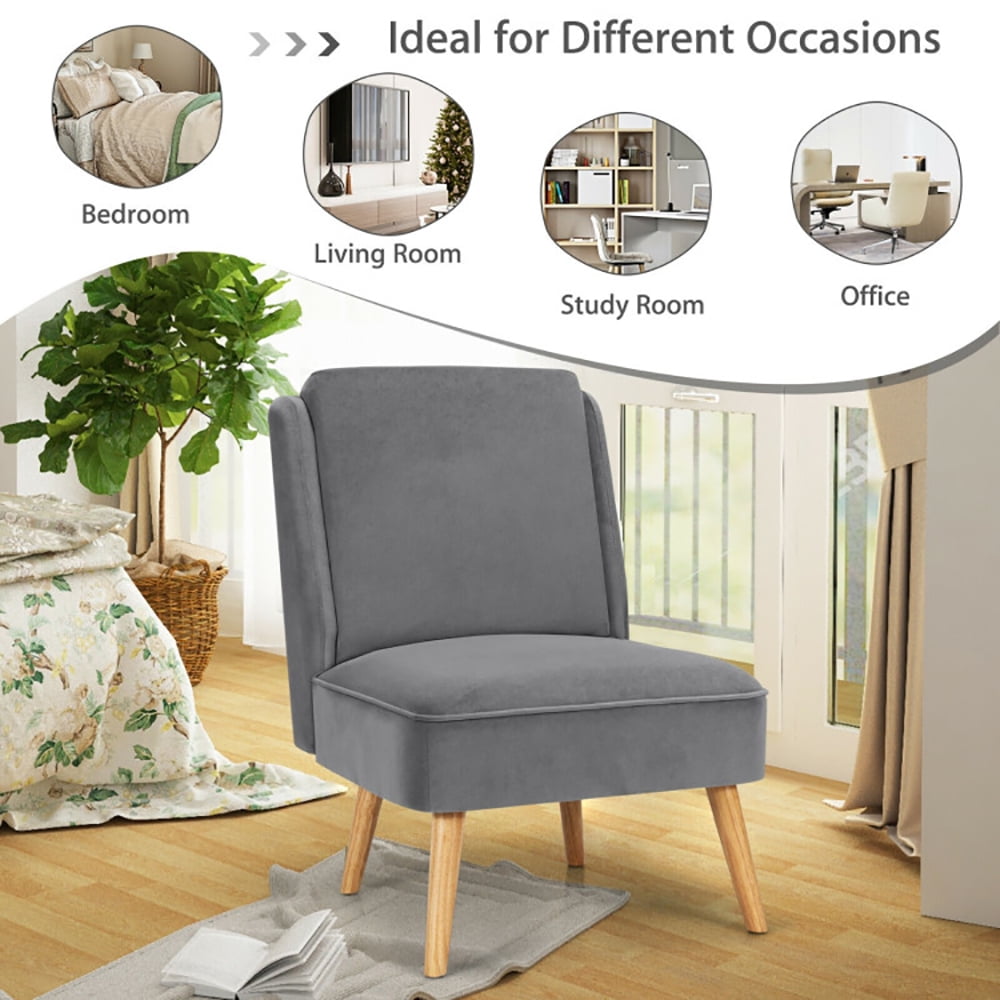 Finihen Velvet Accent Chair, Velvet Accent Armless Side Chair with Rubber Wood Legs, for Living Room, Bedroom, Gray