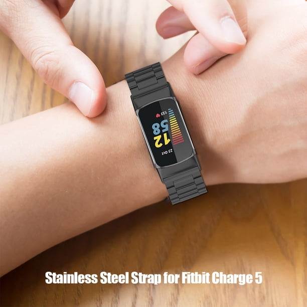 Kuymtek Pulsera de reloj de pulsera de banda de acero inoxidable para Fitbit Charge 5 (negro)