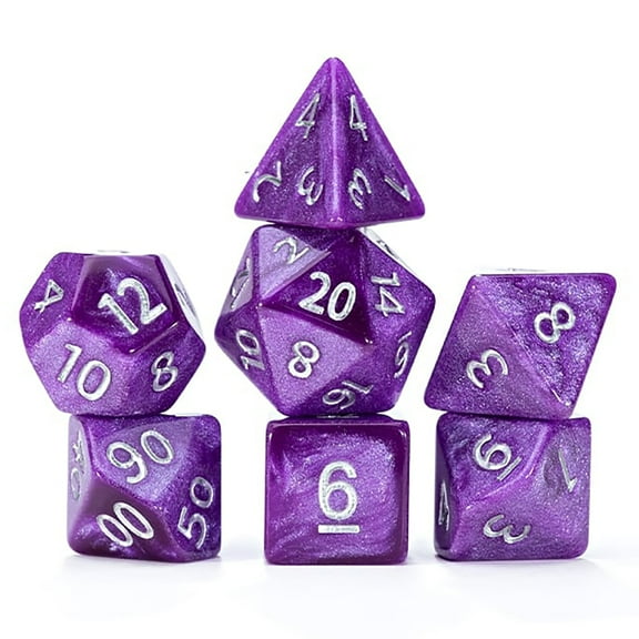 Gate Keeper Games and Dice: Mercurial Dice: Saturn - 7pc RPG Set, Shimmering Purple Resin & Silver Numerals, 7 Resin Dice for Role Playing Games