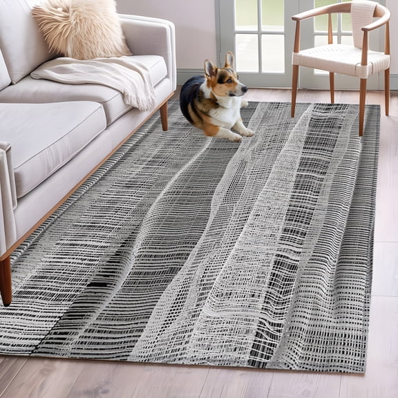 Black White Area Rug 4'x6', Modern Minimalist Gingham Abstract Washable Non-Slip Rugs, Low Pile Large Carpet for Living Room Bedroom Dining Room Kitchen Office Indoor Mat