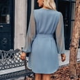 thumbnail image 2 of Gibobby Vestido de manga larga para mujer Vestido de moda e informal de color sólido con cuello en V y empalme en la cintura para mujer Ropa de otoño e invierno(Azul,M), 2 of 5