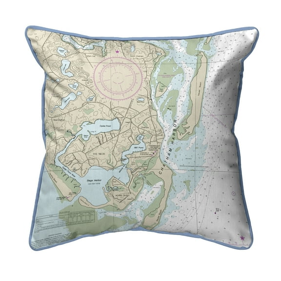 Betsy Drake HJ13248 18 x 18 in. Chatham Harbor, MA Nautical Map Large Corded Indoor & Outdoor Pillow