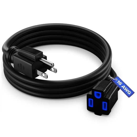 Maximm Extension Cord 3 Ft Black Power Cords Indoor 16 Gauge Wire SJTW Heavy Duty ETL Listed (3Ft, Black with Blue Indicators)
