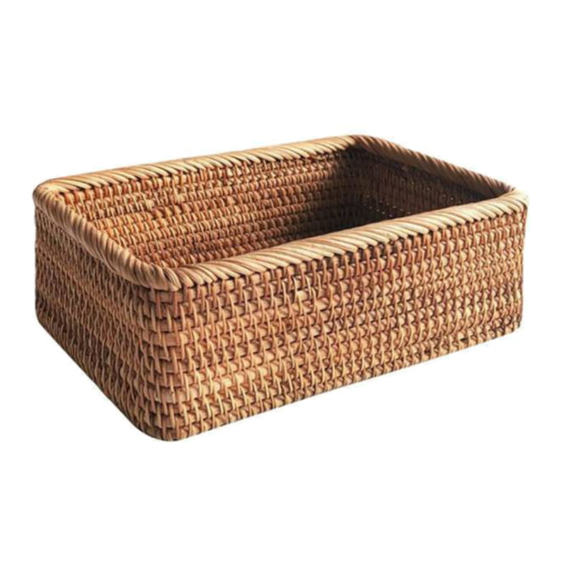 3-Size/Kit Handmade Rectangle Wicker Fruit Box Rattan Tray Magazine Organizer and Small Objects Container Serving Basket 