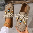 thumbnail image 4 of Xfvqtps Beaded Moccasins Womens Bohemian Shoes Slip on Flats Comfortable Casual Ethnic Shoes Soft Sole Flat Shoes for Women Outdoor Indoor Wear Khaki, 4 of 5