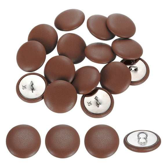15 Pack Leather Covered Buttons, 23mm 36L Round Metal Shank Sewing Buttons Sew on for Clothes Coat Hats, Sofa Decoration, DIY Crafts Making, Brown