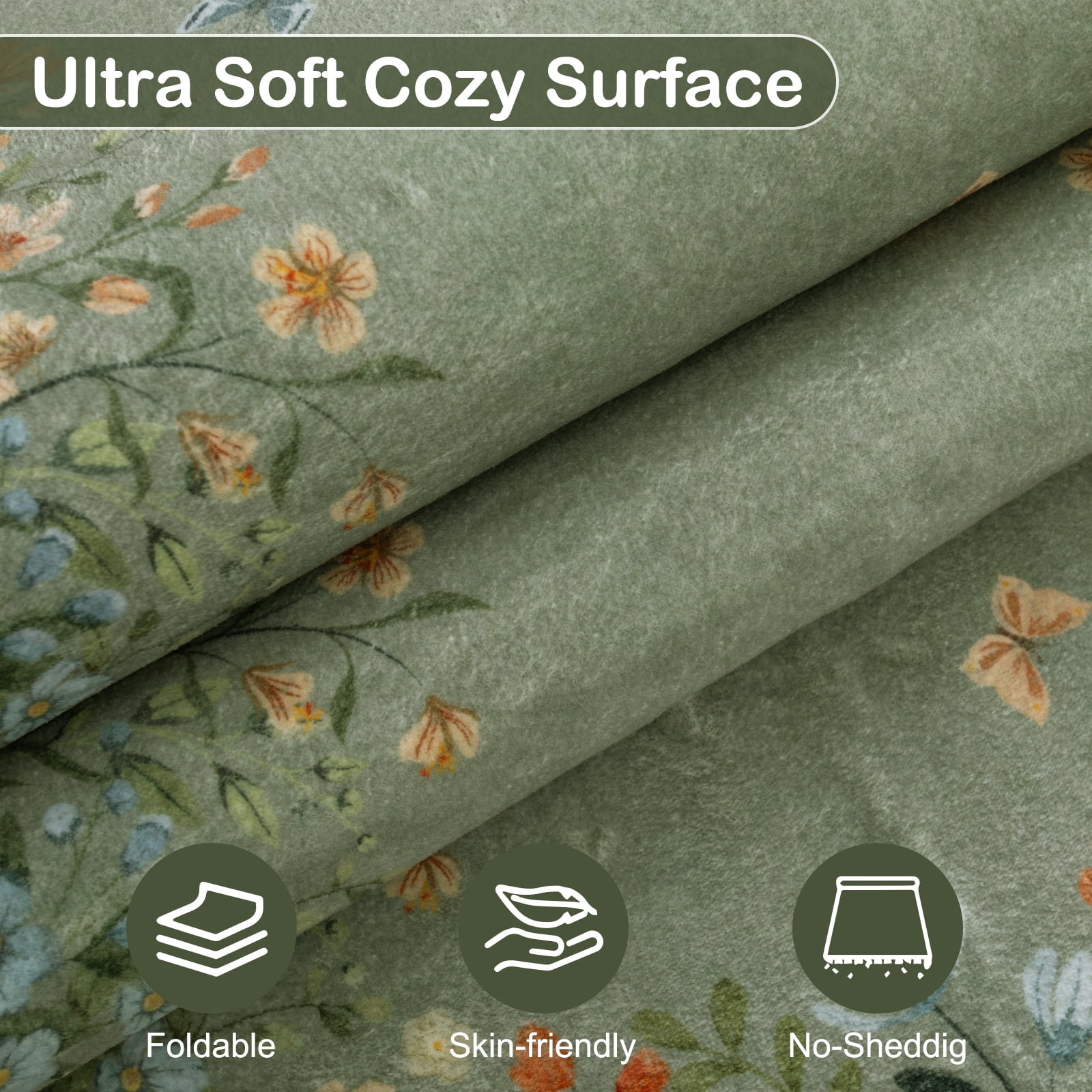 Wonnitar 6'x9' Floral Area Rugs for Living Room, Washable Rugs for Bedroom Vintage Cottagecore Accent Carpet for Dining Room Sunroom Home Office, Soft Non Slip Green