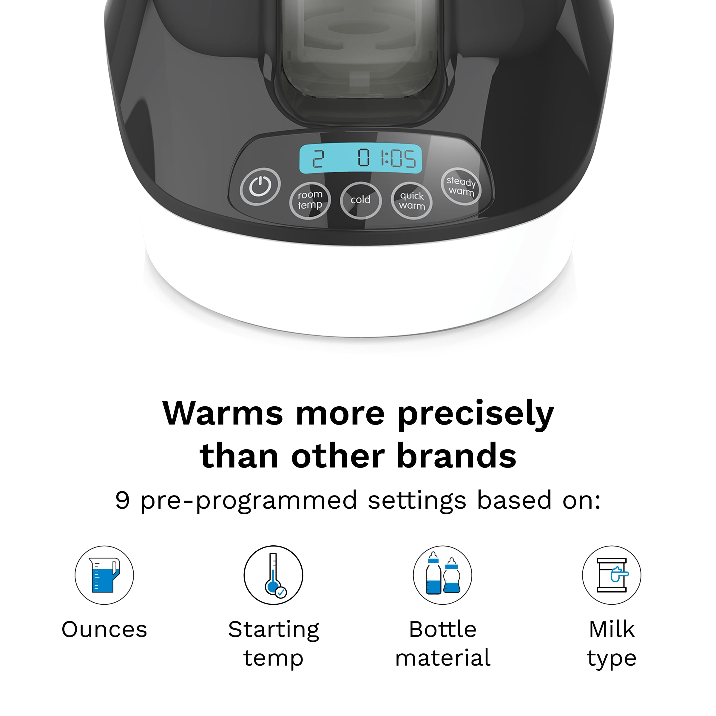 Baby Brezza Fast Baby Bottle Warmer - Baby Milk + Breastmilk Warmer Defroster – 2 Unique Temperatures for Breastmilk + Formula - Universal Fit for All Bottles, Bags + Jars