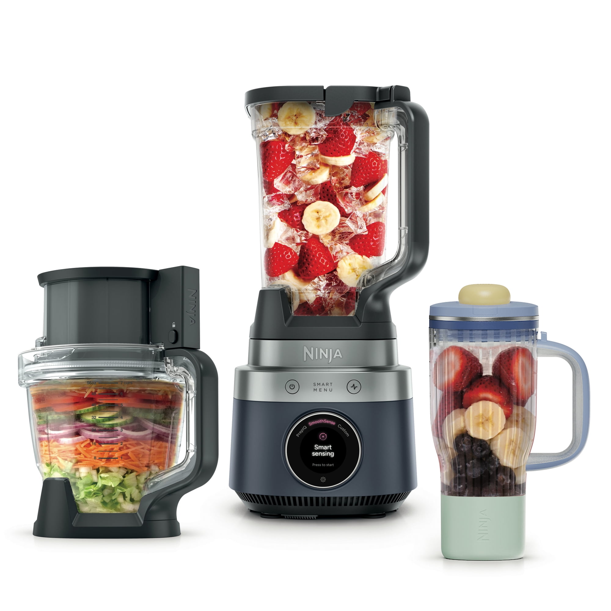 Ninja CrushBOSS 3-in-1 Blender, Tumbler, & Food Processor Combo, SmartMenu, XL 72-oz Pitcher, Ninja BlendBOSS Tumbler, Ninja TotalPrepBOSS Food Processor with XL Chute, 1850 PW, LB401BL Midnight Blue