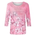 thumbnail image 6 of CYMMPU 3/4 Sleeve Round Neck Blouses for Women Dressy Casual Fall Trendy Shirts Floral Printed Spring Tops Loose Fit Tunic Tops Lightweight Basic Tees Pink M, 6 of 6