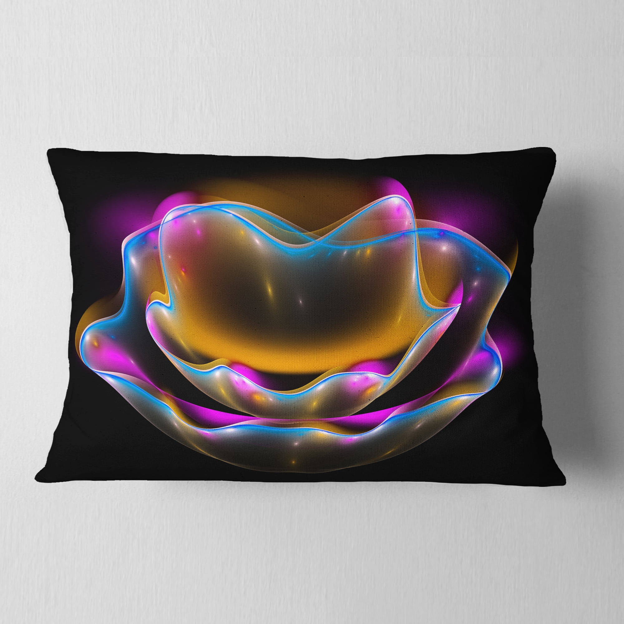Designart Colorful Fractal Flower in Dark - Floral Throw Pillow - 12x20