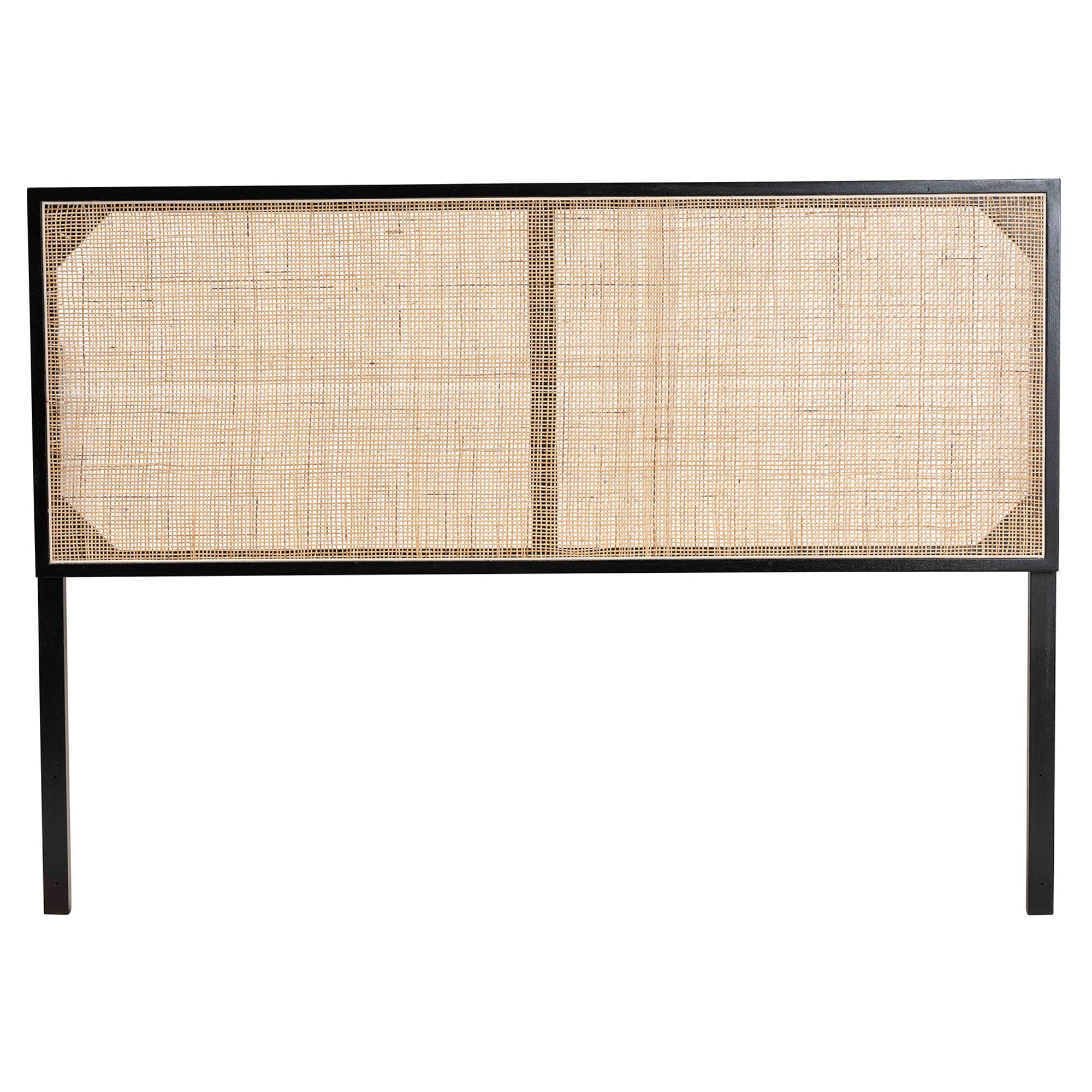 bali & pari Aurelia Rattan and Bayur Wood BOHO Headboard, Queen Size, Black