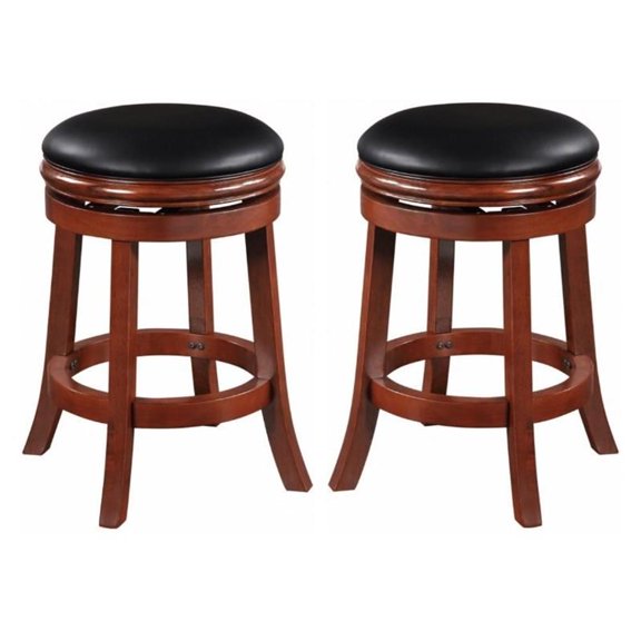 Home Square 24" Faux Leather Swivel Counter Height Stool in Cherry - Set of 2