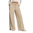 thumbnail image 3 of Wide Leg Sweatpants Women Baggy Lounge Side Stripe Joggers with Pockets Petite High Rise Pant Loose Fit Trousers Khaki S, 3 of 4